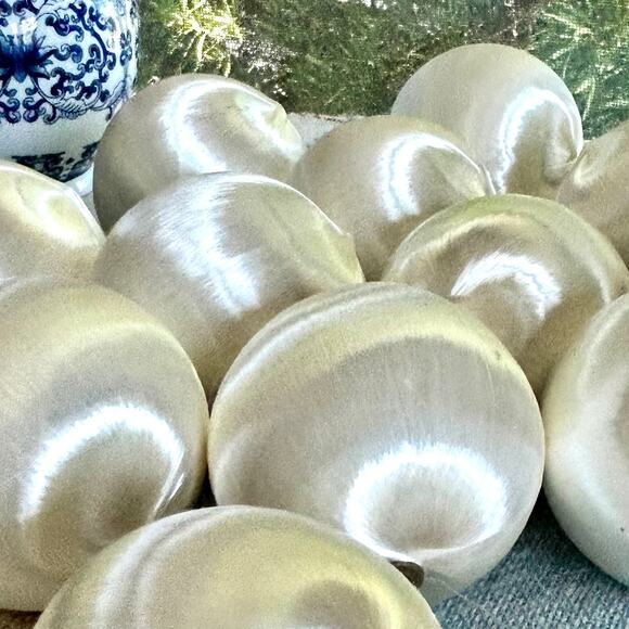 Set of 12 Vintage White Iridescent Satin Ball Ornaments – MCM Christmas Decor - Picture 1 of 8